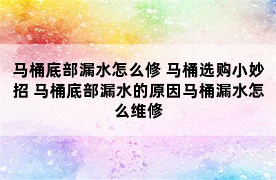 马桶底部漏水怎么修 马桶选购小妙招 马桶底部漏水的原因马桶漏水怎么维修